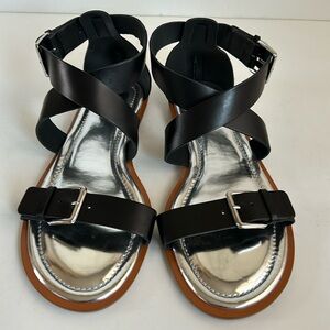 J. Crew black Sorrento Made in Italy strappy sandals silver buckle ankle strap
